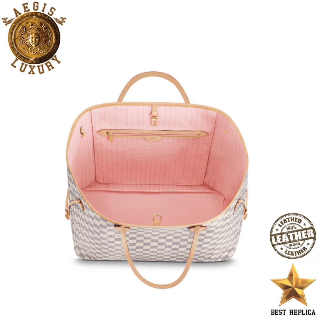 replica louis vuitton neverfull gm rose ballerine pink damier azur canvas iconic oversized luxury bag buvola