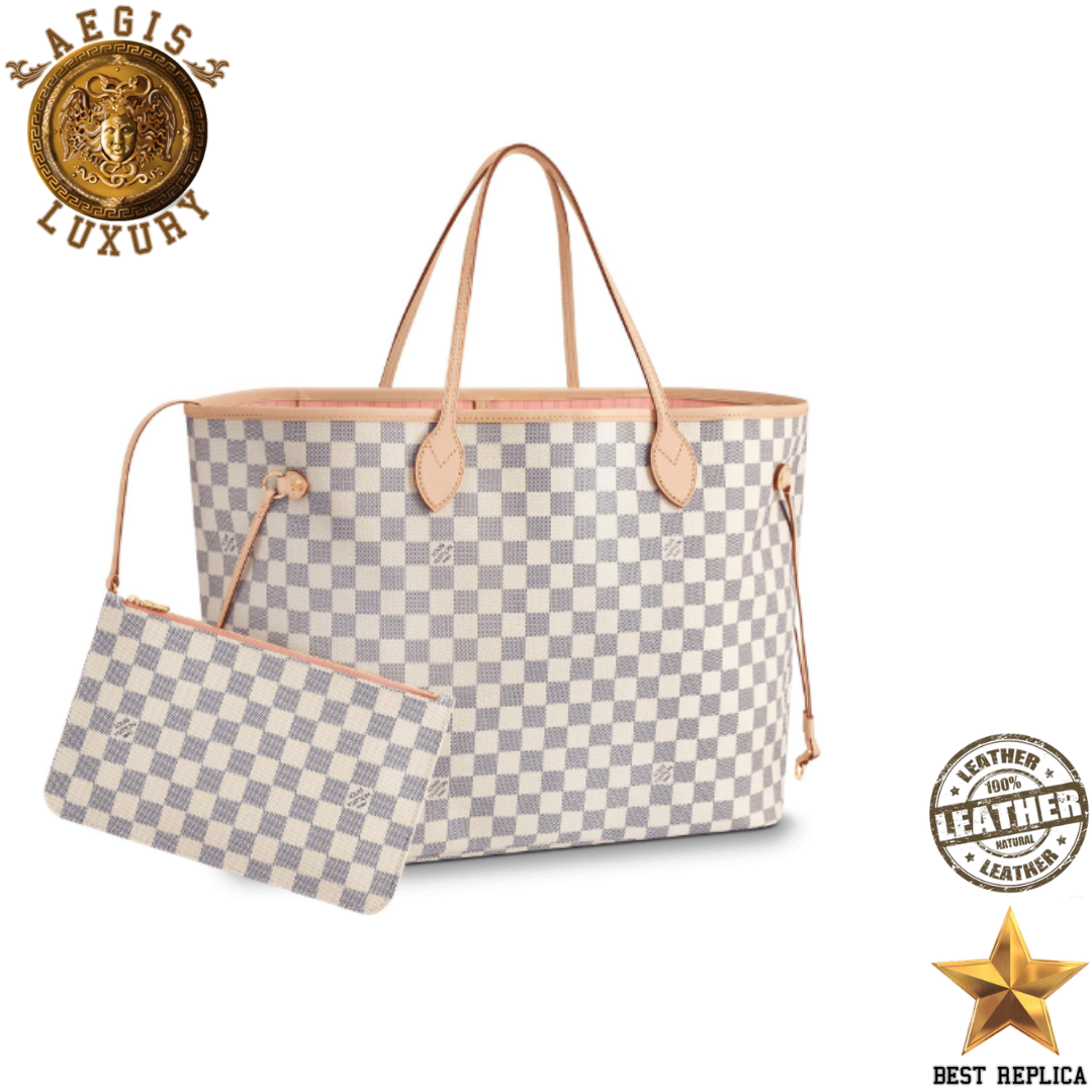 replica damier azur canvas neverfull gm rose ballerine pink louis vuitton luxury oversized tote feminine design buvola