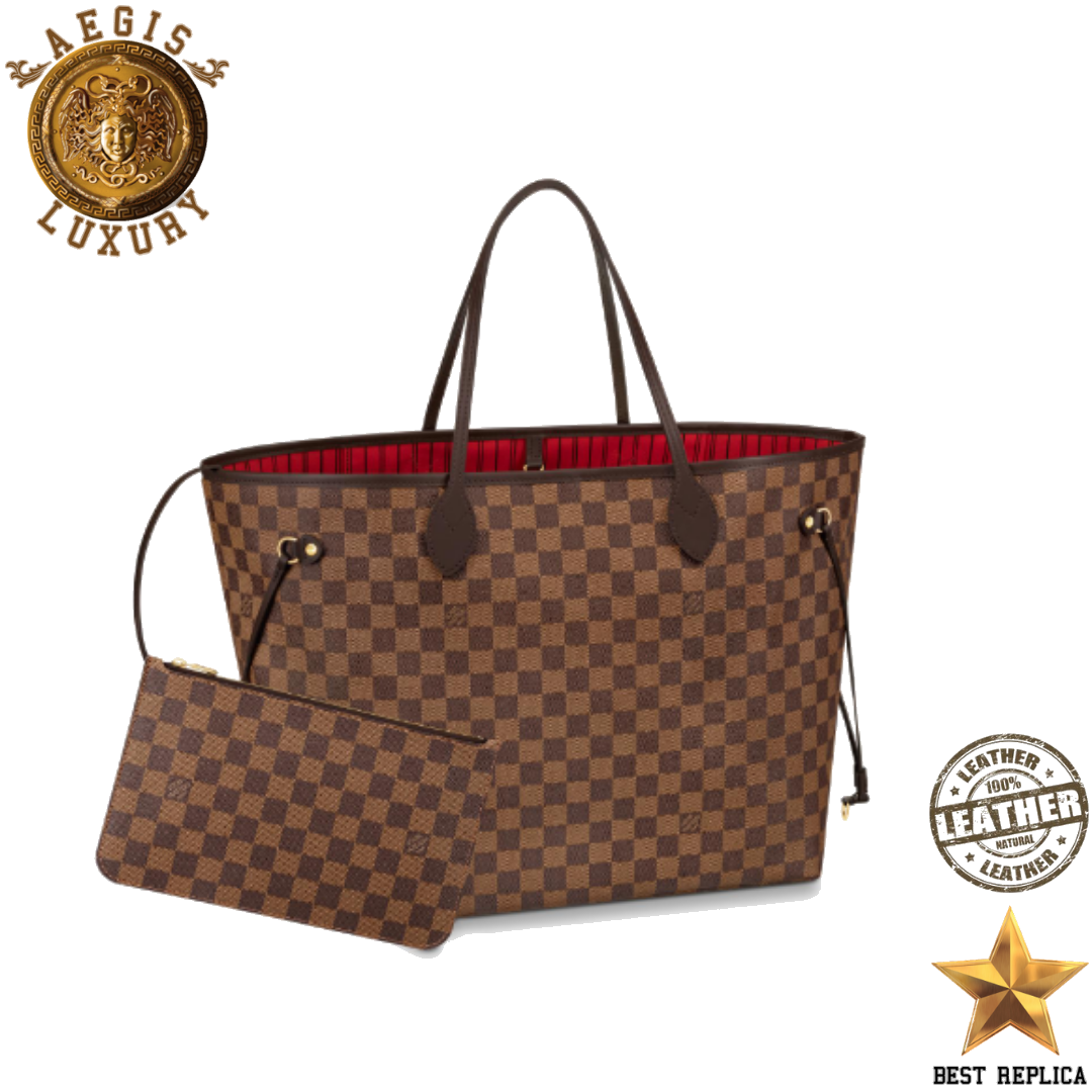 replica louis vuitton neverfull gm damier ebene cherry red luxury designer tote bag buvola