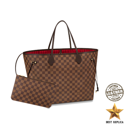 replica louis vuitton neverfull gm damier ebene cherry red luxury designer tote bag buvola