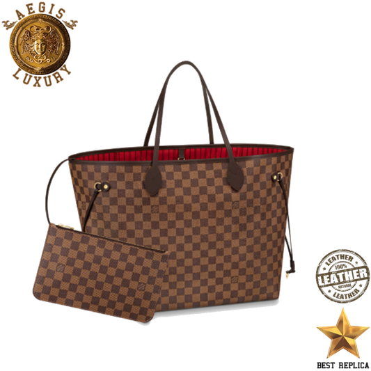 replica louis vuitton neverfull gm damier ebene cherry red luxury designer tote bag buvola