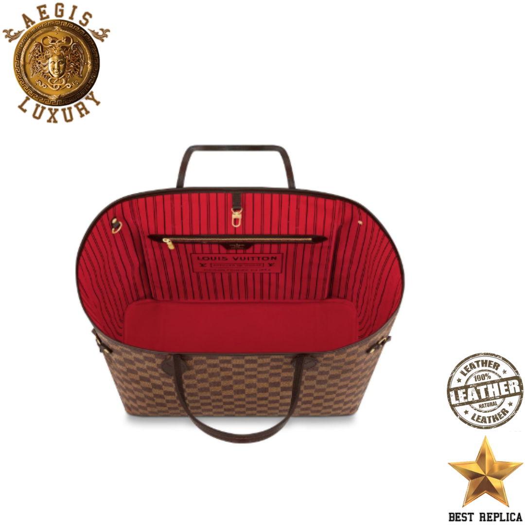 replica lv damier ebene canvas neverfull gm cherry red premium designer travel tote bag buvola