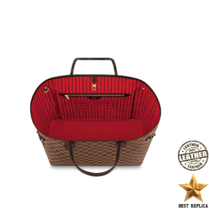 replica lv damier ebene canvas neverfull gm cherry red premium designer travel tote bag buvola