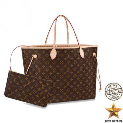 replica louis vuitton neverfull gm monogram beige luxury designer tote bag buvola