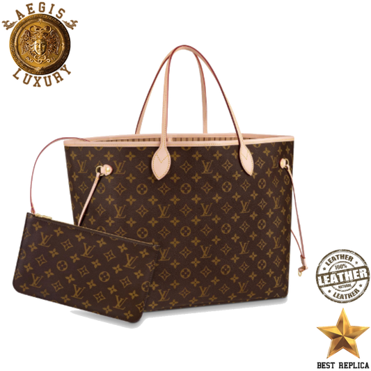 replica louis vuitton neverfull gm monogram beige luxury designer tote bag buvola