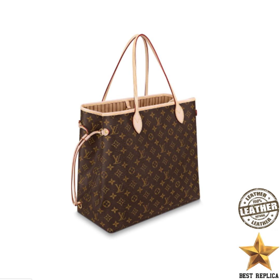 replica lv monogram canvas neverfull gm beige premium designer travel tote bag buvola