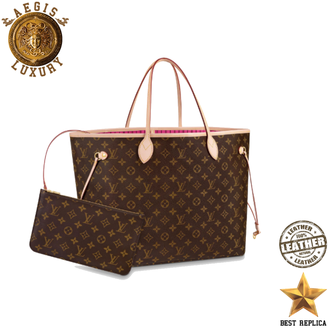 replica louis vuitton neverfull gm monogram pivoine pink luxury designer tote bag buvola