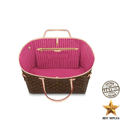 replica lv monogram canvas neverfull gm pivoine pink premium designer travel tote bag buvola