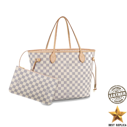 replica louis vuitton damier azur neverfull mm beige luxury designer tote bag buvola