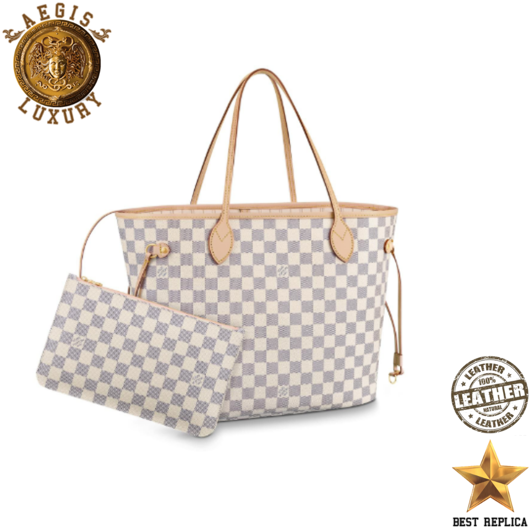 replica lv damier azur canvas neverfull mm beige premium designer tote bag buvola