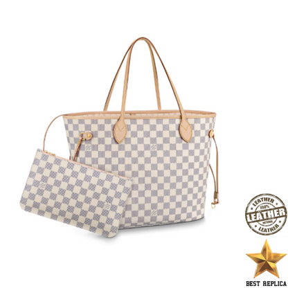 replica lv damier azur canvas neverfull mm beige premium designer tote bag buvola