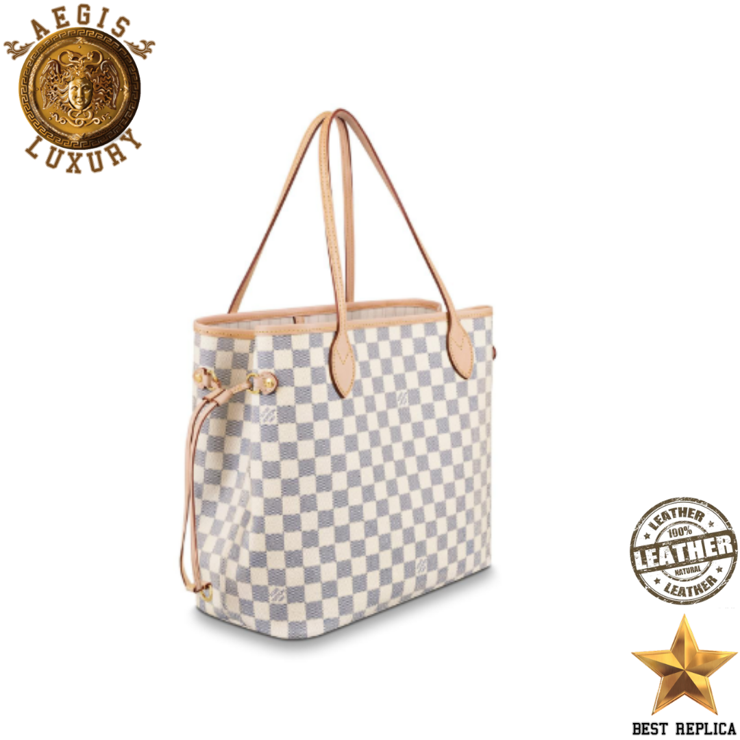 replica louis vuitton neverfull mm beige damier azur canvas iconic luxury bag elegant style buvola