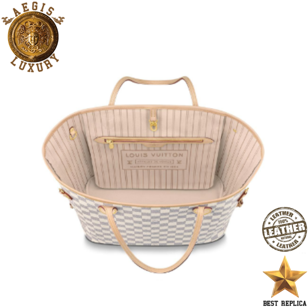 replica damier azur canvas neverfull mm louis vuitton beige luxury everyday tote premium design buvola