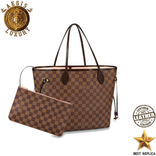 replica louis vuitton neverfull mm damier ebene rose ballerine luxury designer tote bag buvola