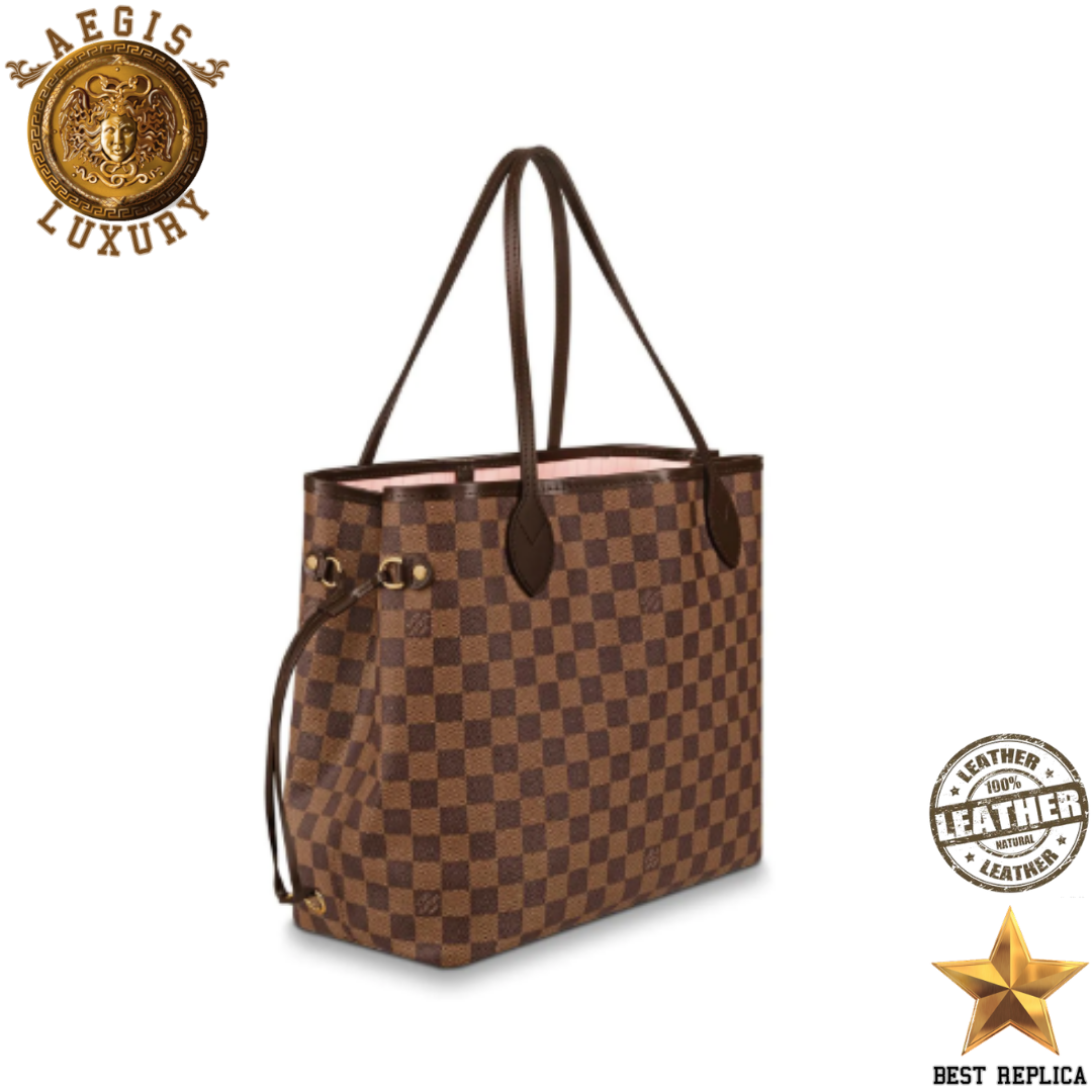 replica lv damier ebene canvas neverfull mm rose ballerine premium designer tote bag buvola