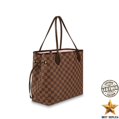replica lv damier ebene canvas neverfull mm rose ballerine premium designer tote bag buvola