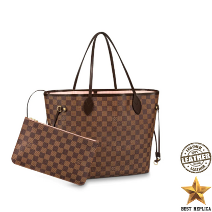 replica louis vuitton neverfull mm rose ballerine damier ebene canvas iconic luxury bag elegant style buvola