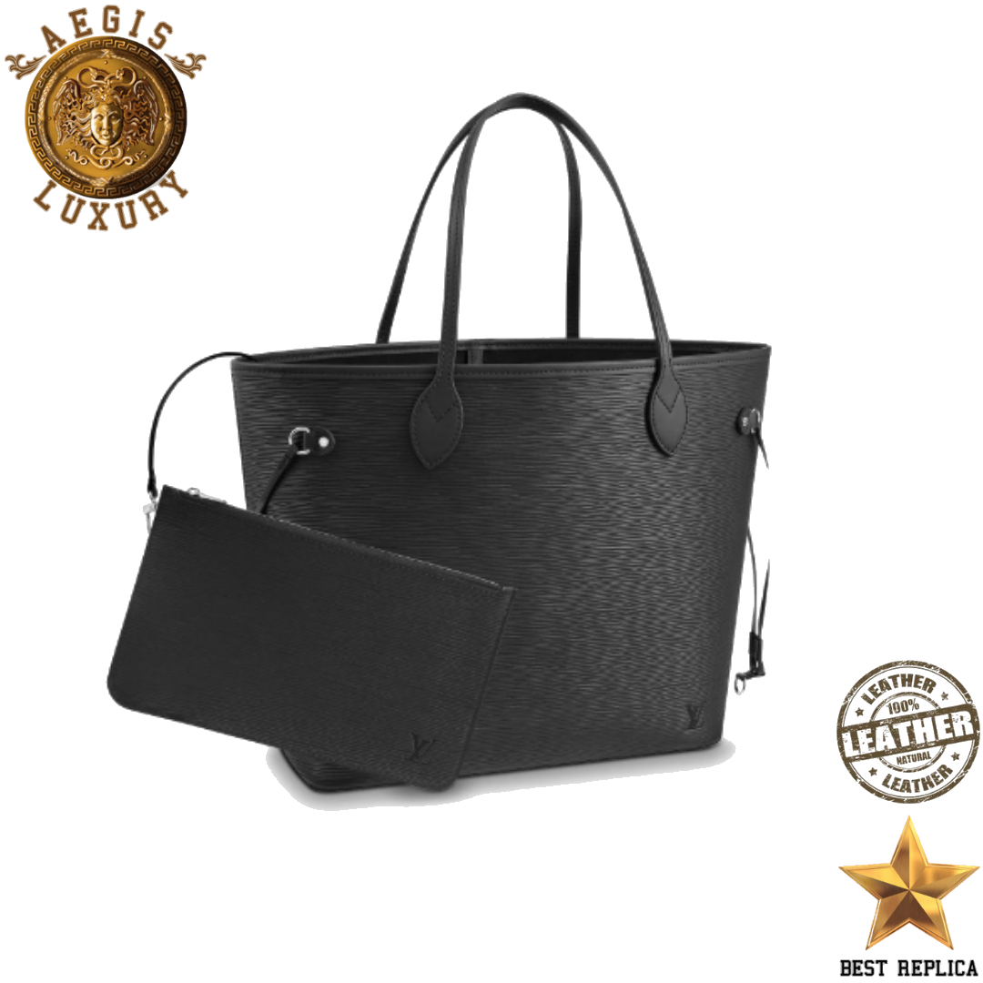 replica louis vuitton neverfull mm epi leather black luxury designer tote bag buvola