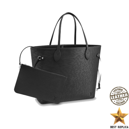 replica louis vuitton neverfull mm epi leather black luxury designer tote bag buvola