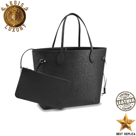 replica louis vuitton neverfull mm epi leather black luxury designer tote bag buvola