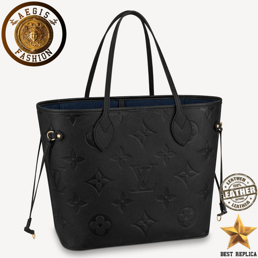 replica louis vuitton neverfull mm monogram empreinte black luxury designer tote bag buvola
