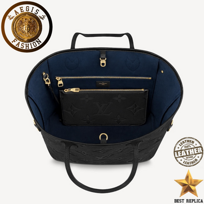 replica louis vuitton neverfull mm monogram empreinte black leather luxury handbag buvola