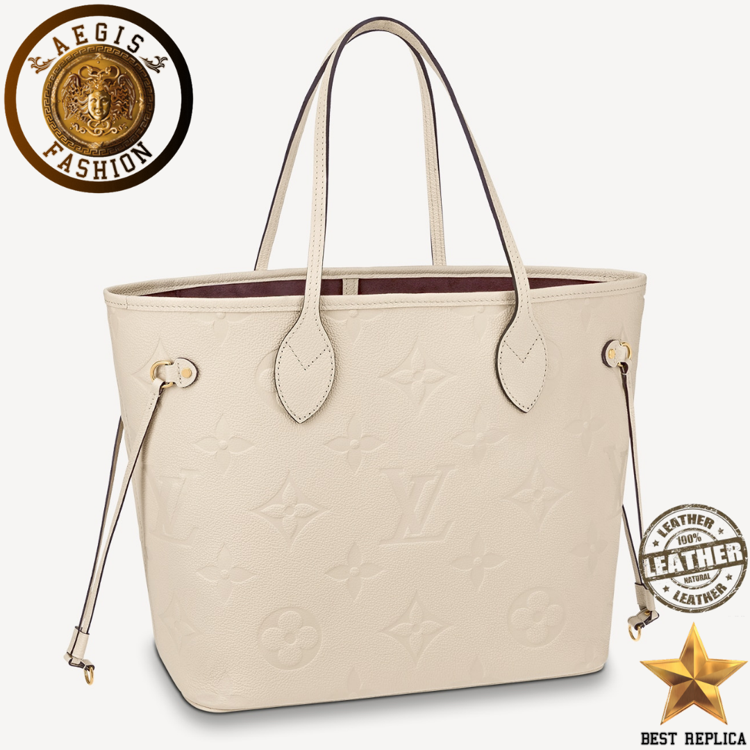 replica louis vuitton neverfull mm monogram empreinte cream luxury designer tote bag buvola