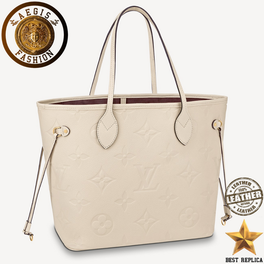 replica louis vuitton neverfull mm monogram empreinte cream luxury designer tote bag buvola