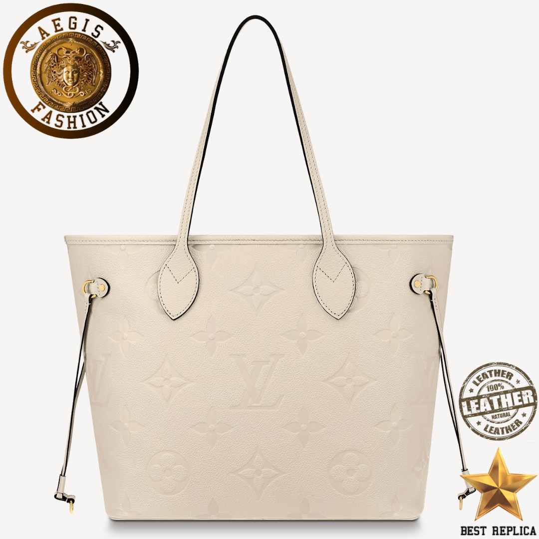 replica cream empreinte leather louis vuitton neverfull mm designer tote handbag buvola