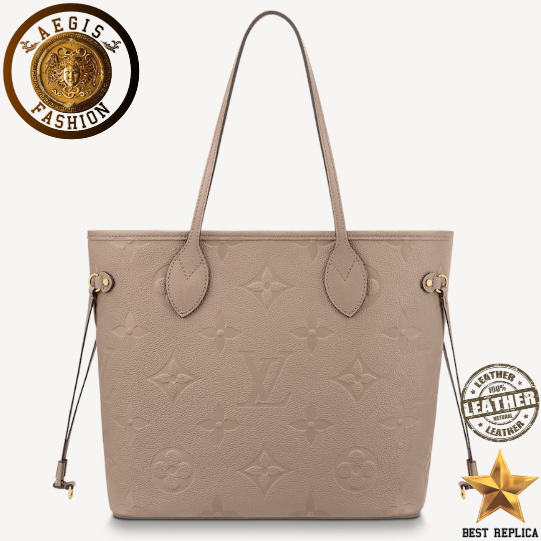 replica louis vuitton neverfull mm monogram empreinte tourterelle gray luxury designer tote bag buvola