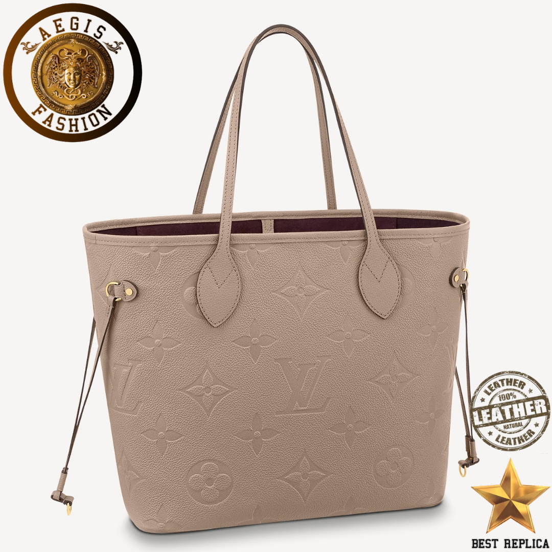 replica louis vuitton neverfull mm tourterelle gray empreinte leather premium designer tote bag buvola