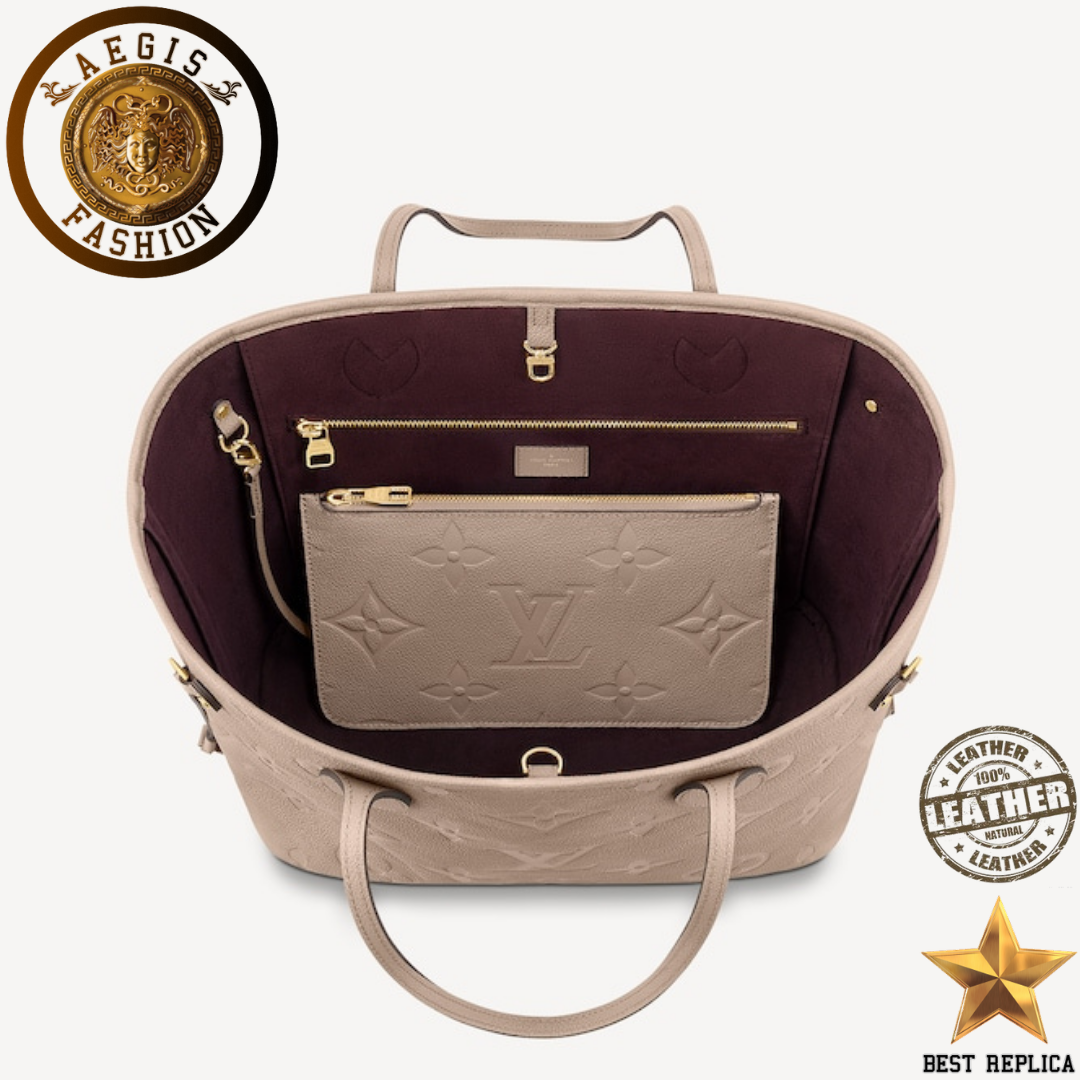 replica tourterelle gray leather louis vuitton neverfull mm designer tote handbag buvola