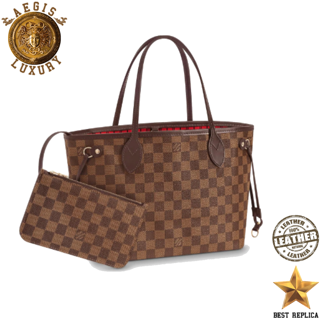 replica louis vuitton neverfull pm damier ebene luxury designer tote bag buvola