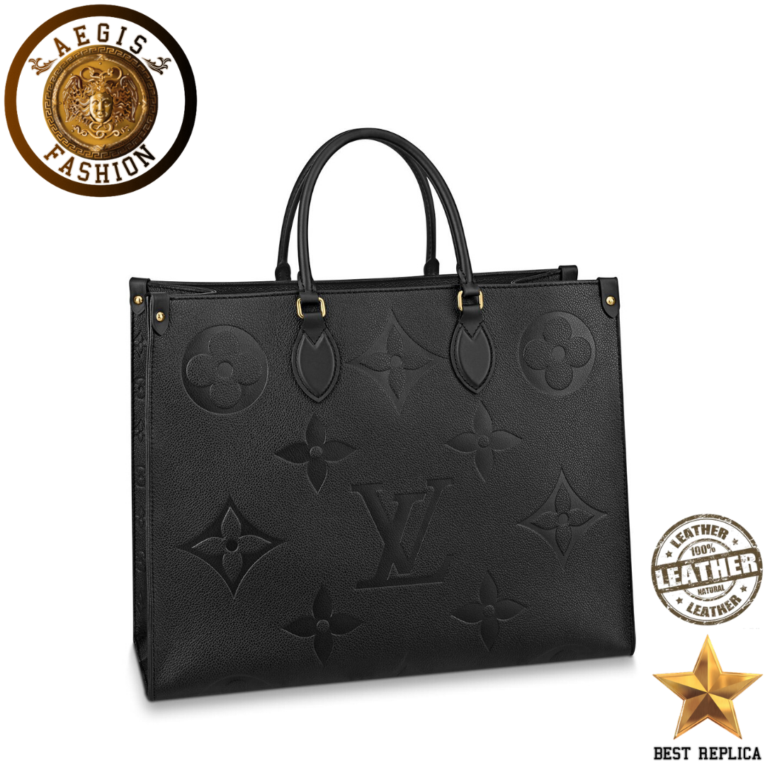 replica louis vuitton onthego gm black leather luxury designer handbag buvola