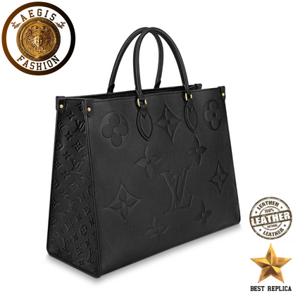 replica black leather louis vuitton onthego gm high end tote handbag buvola