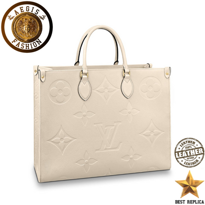 replica louis vuitton onthego gm monogram empreinte creme beige luxury designer handbag buvola