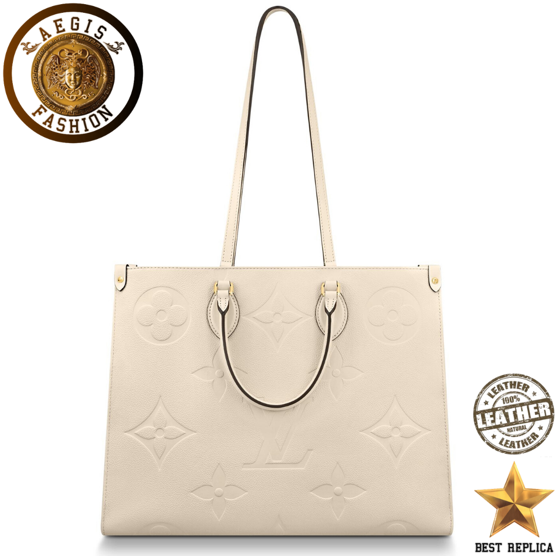 replica monogram empreinte leather creme beige louis vuitton onthego gm premium designer handbag buvola