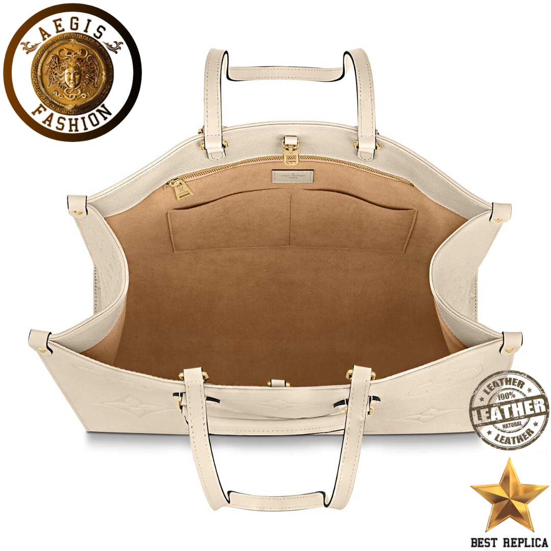 replica louis vuitton onthego gm creme beige structured luxury tote bag buvola