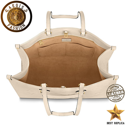 replica louis vuitton onthego gm creme beige structured luxury tote bag buvola