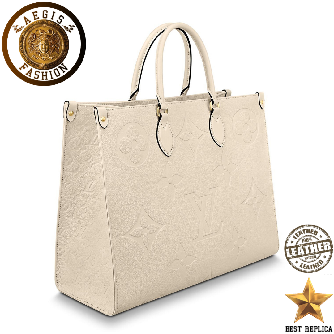 replica monogram empreinte creme beige louis vuitton onthego gm high end tote handbag buvola