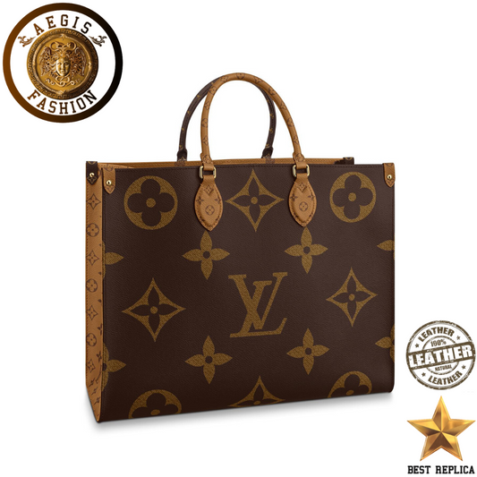 replica louis vuitton onthego gm monogram reverse canvas luxury designer handbag buvola