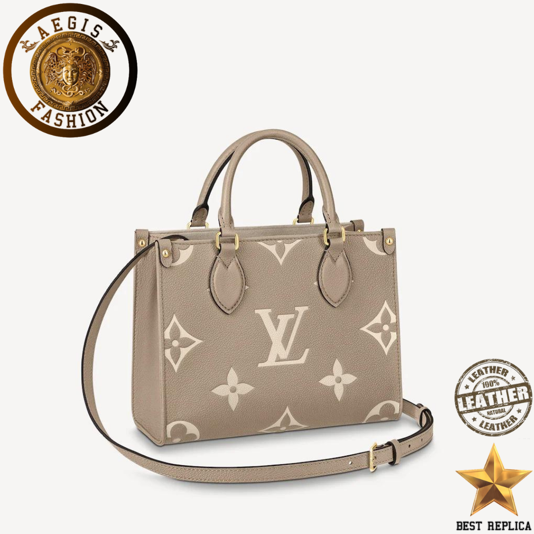 replica louis vuitton onthego pm tourterelle beige cream luxury designer handbag buvola