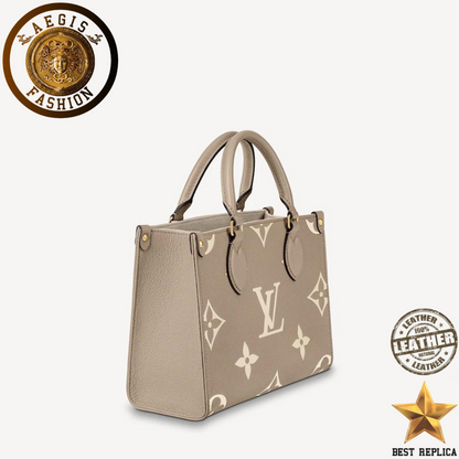replica louis vuitton onthego pm tourterelle beige cream empreinte leather premium designer handbag buvola