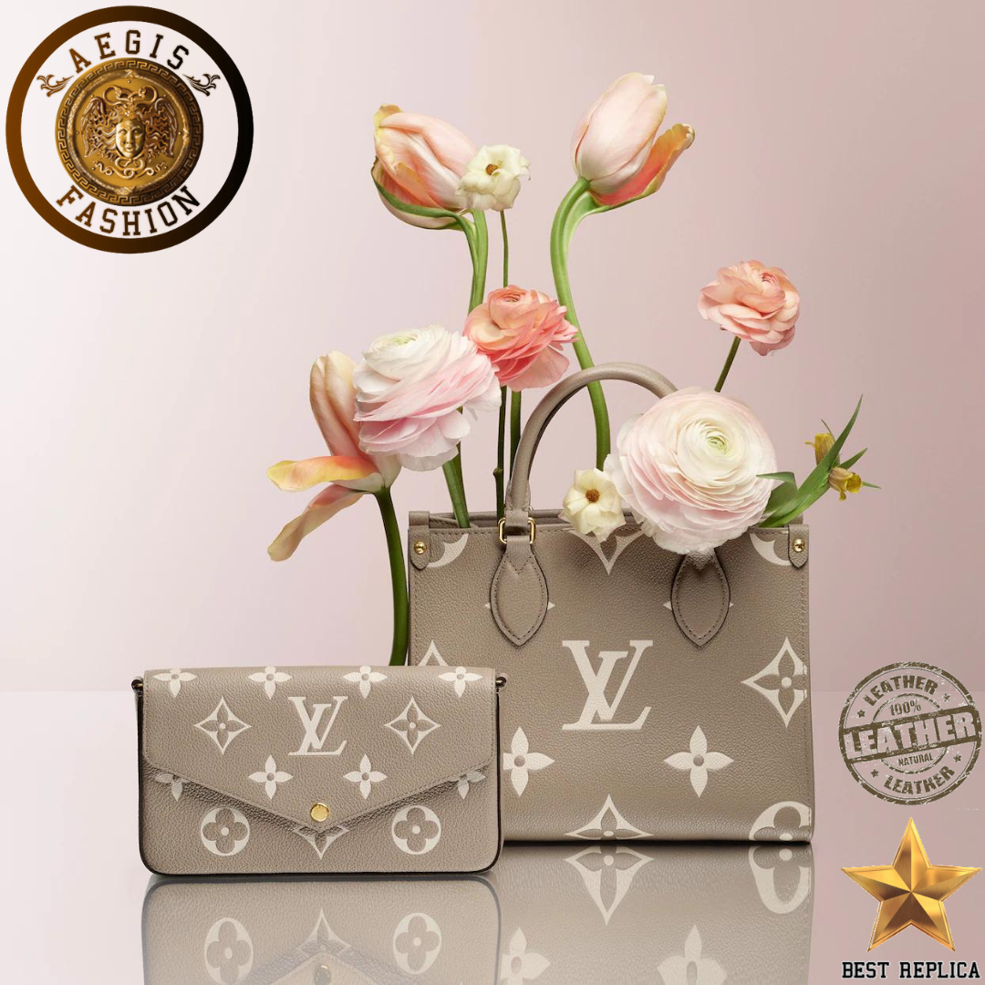 replica tourterelle beige cream leather louis vuitton onthego pm designer handbag buvola