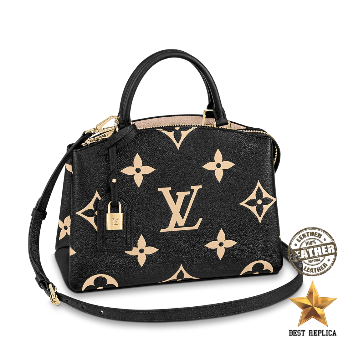 replica louis vuitton petit palais bicolor monogram empreinte luxury designer handbag buvola