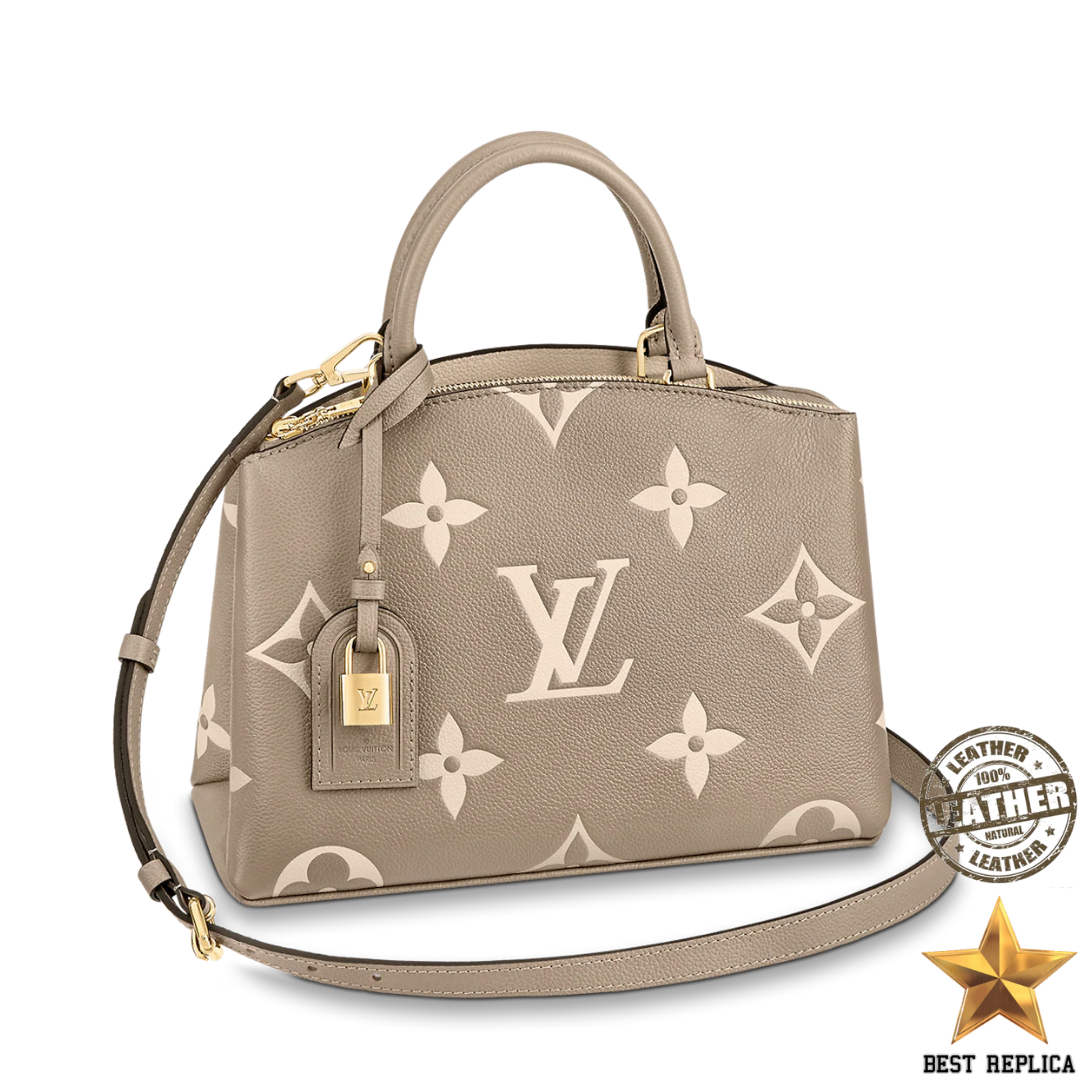 replica louis vuitton petit palais bicolor monogram empreinte luxury designer handbag buvola