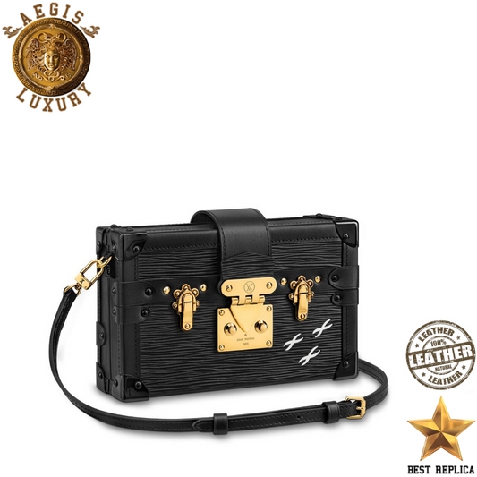 replica louis vuitton petite malle epi leather black luxury designer mini trunk bag buvola