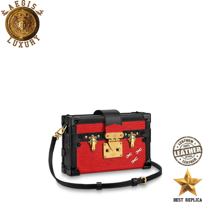 replica louis vuitton petite malle epi leather coquelicot red luxury designer mini trunk bag buvola