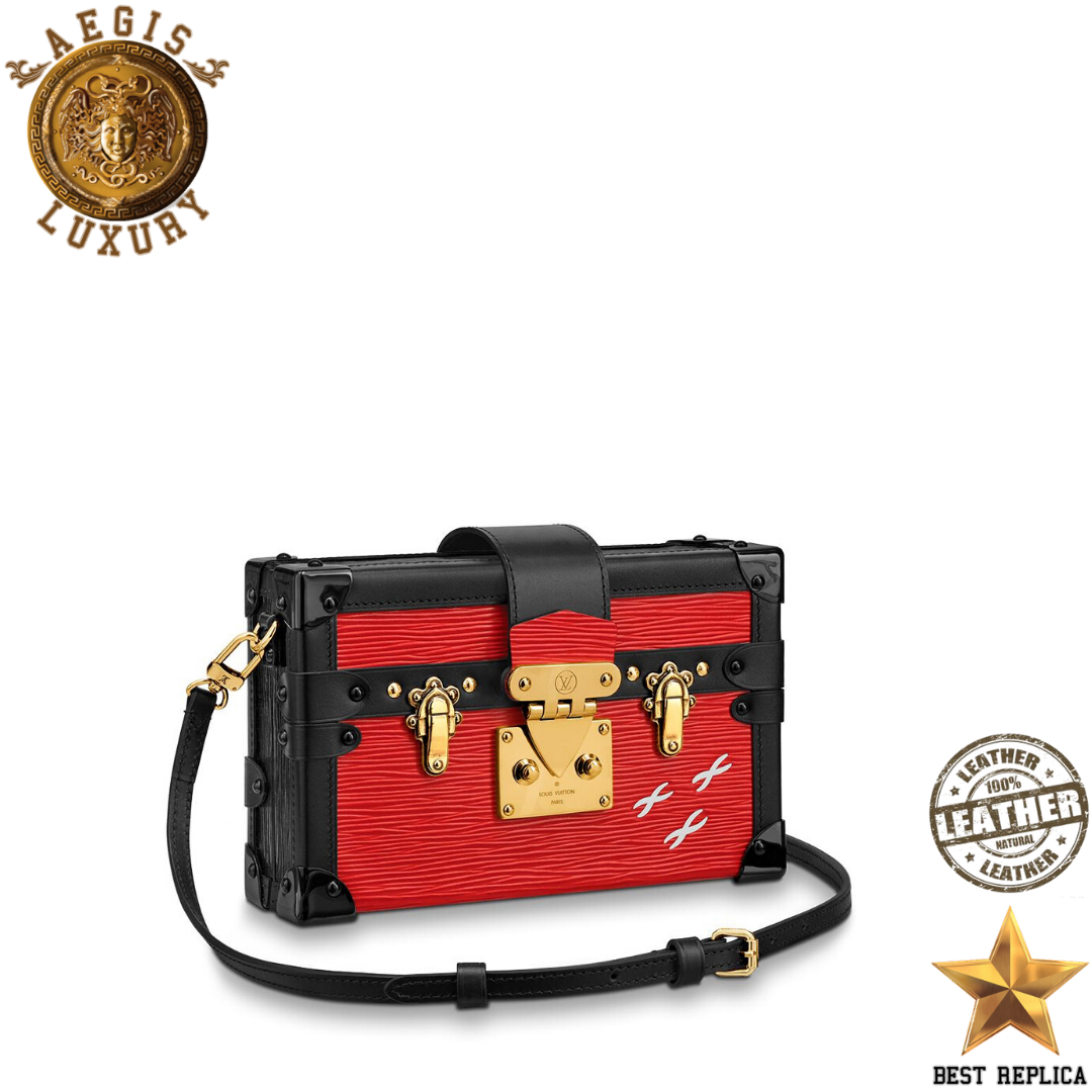 replica epi leather coquelicot red louis vuitton petite malle premium designer statement bag buvola