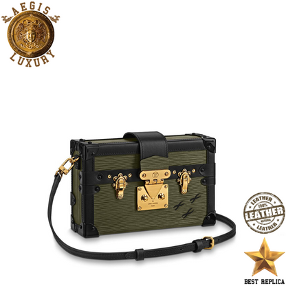 replica louis vuitton petite malle epi leather khaki green luxury designer mini trunk bag buvola